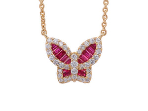 Petite Ruby and Diamond Butterfly Pendant - Close up