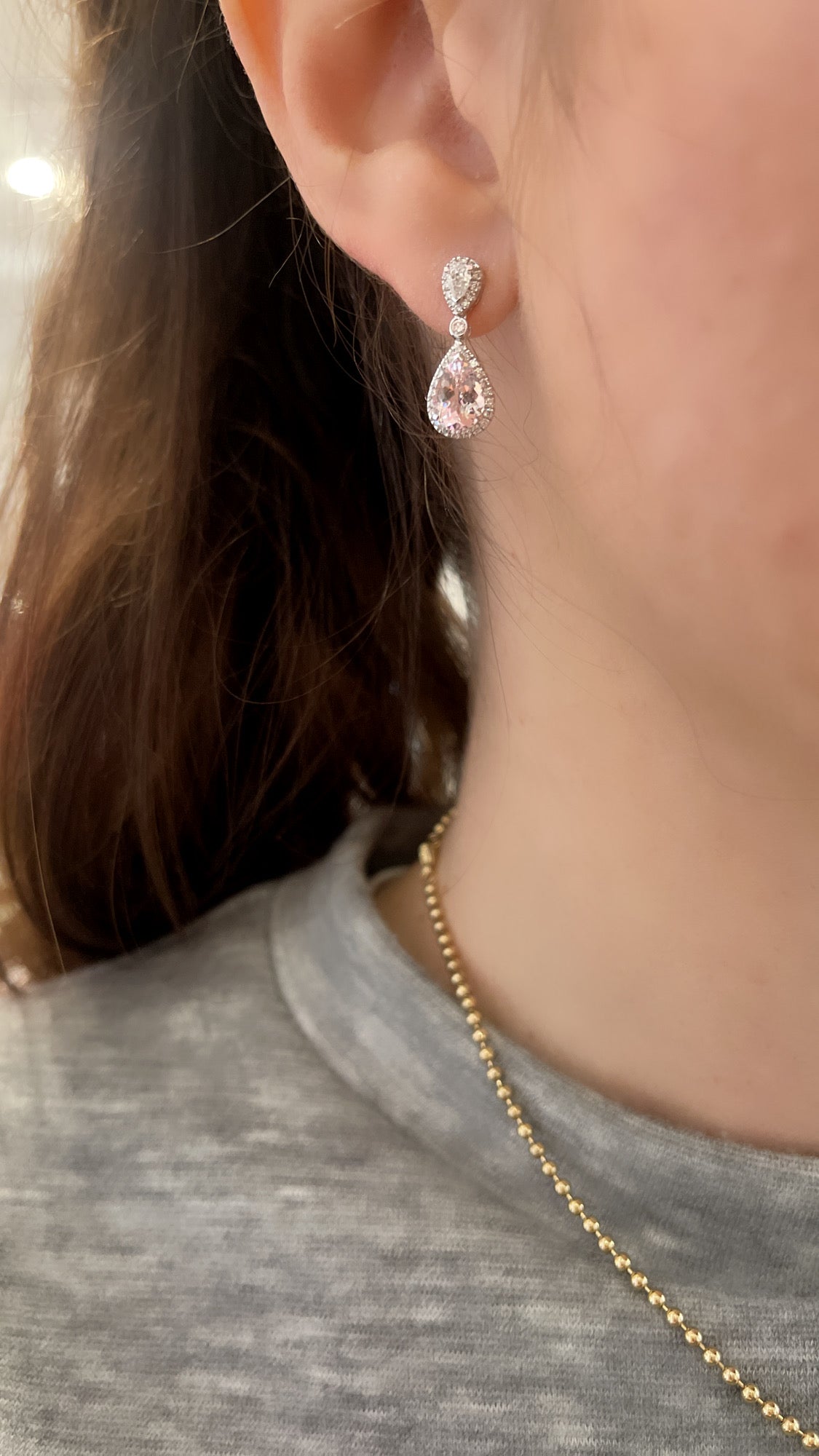 Candy Colored Morganite and Diamond Drop Earring