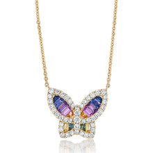 Load image into Gallery viewer, Large Rainbow Sapphire and Diamond Butterfly Pendant