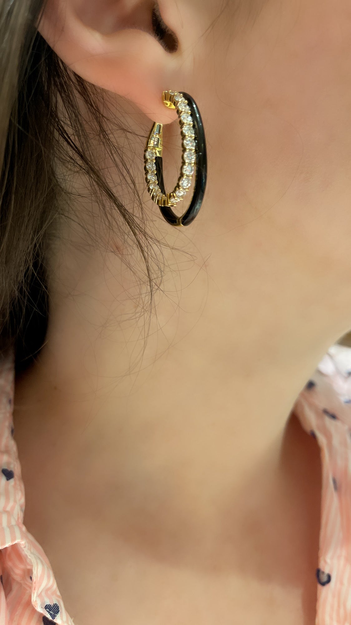 Diamond and Onyx Double Hoop Earrings 3