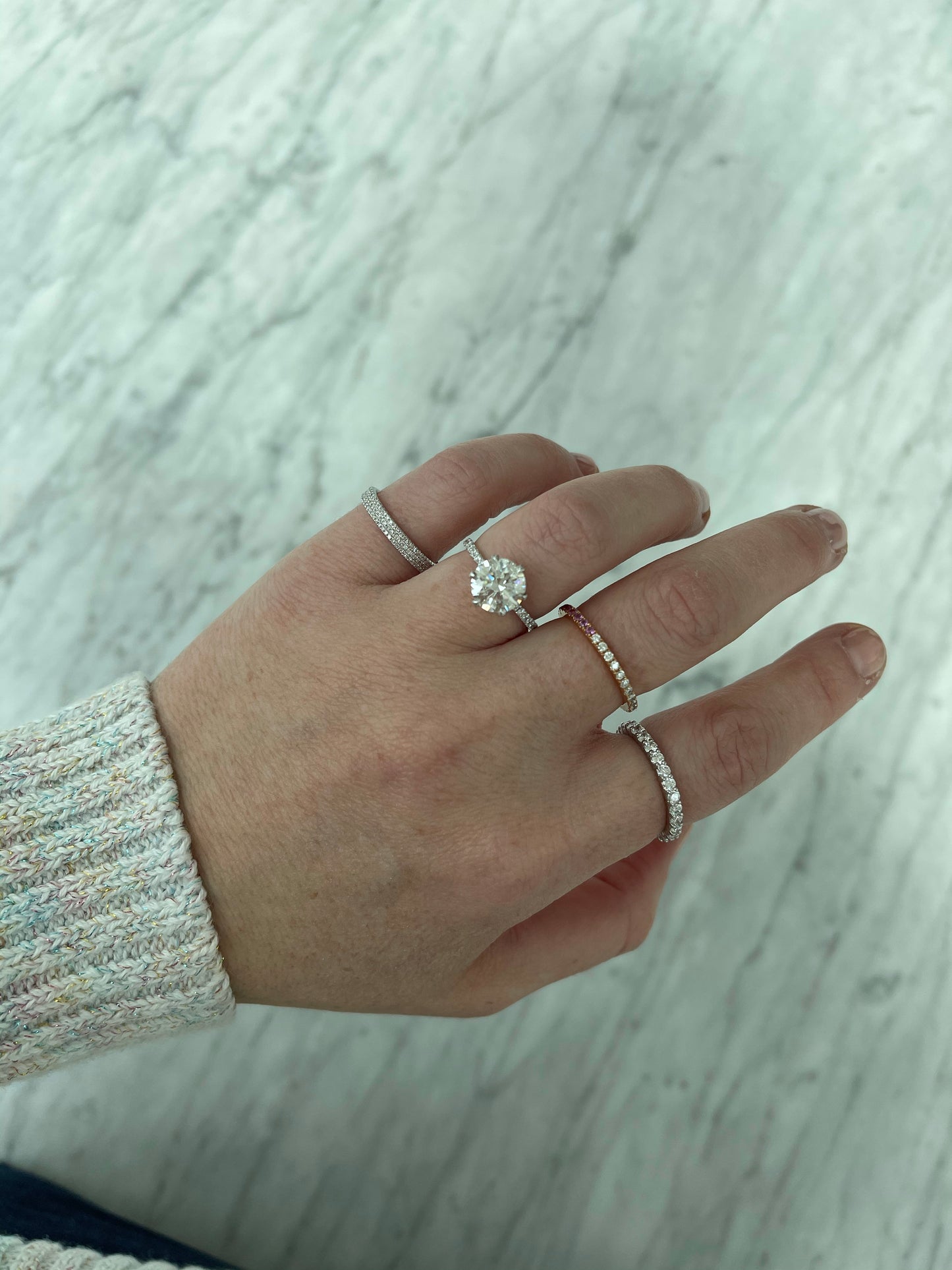 Half Pink Sapphire and Diamond Band - Three