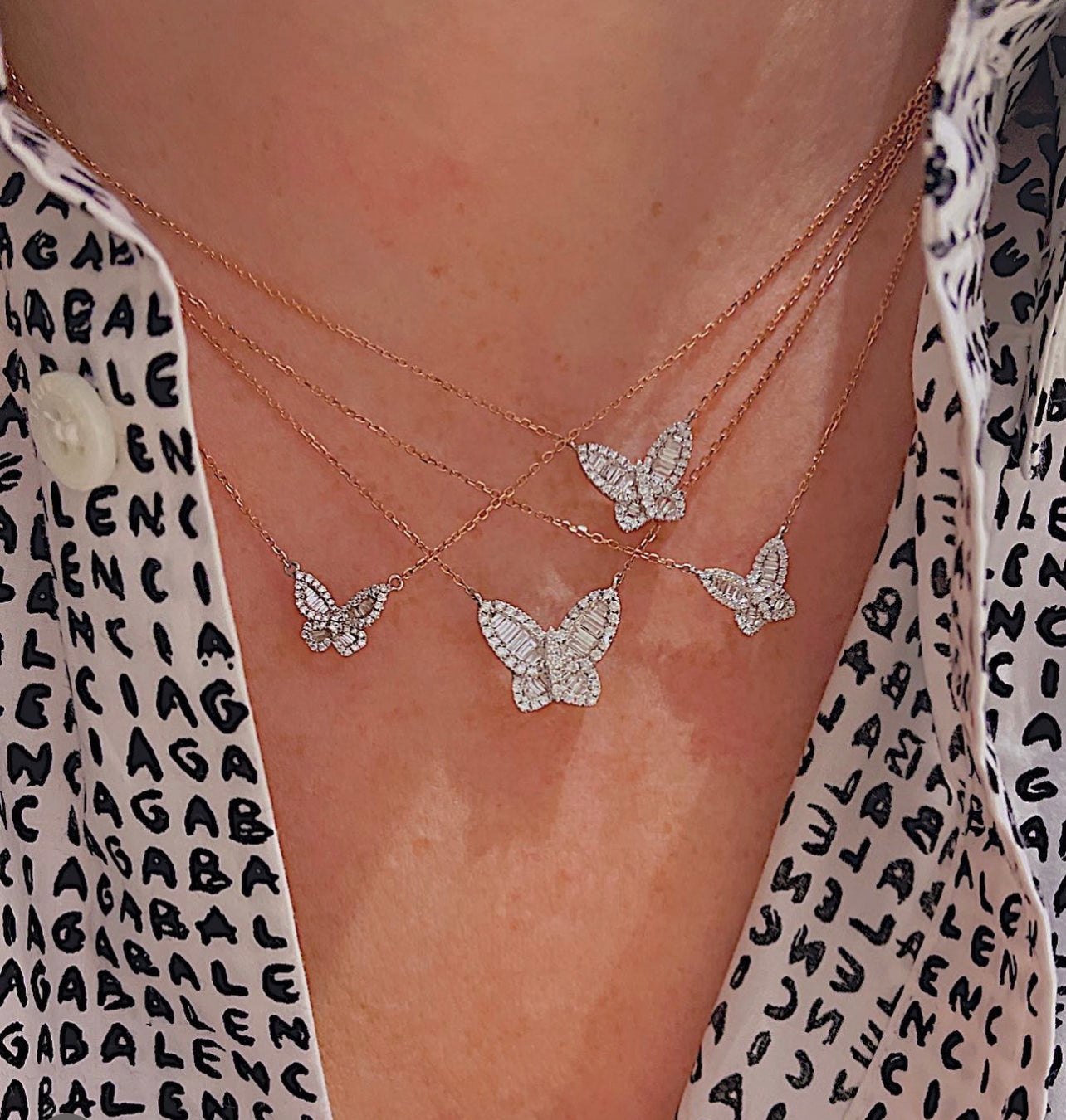 Large Two Tone Diamond Butterfly Pendant 4