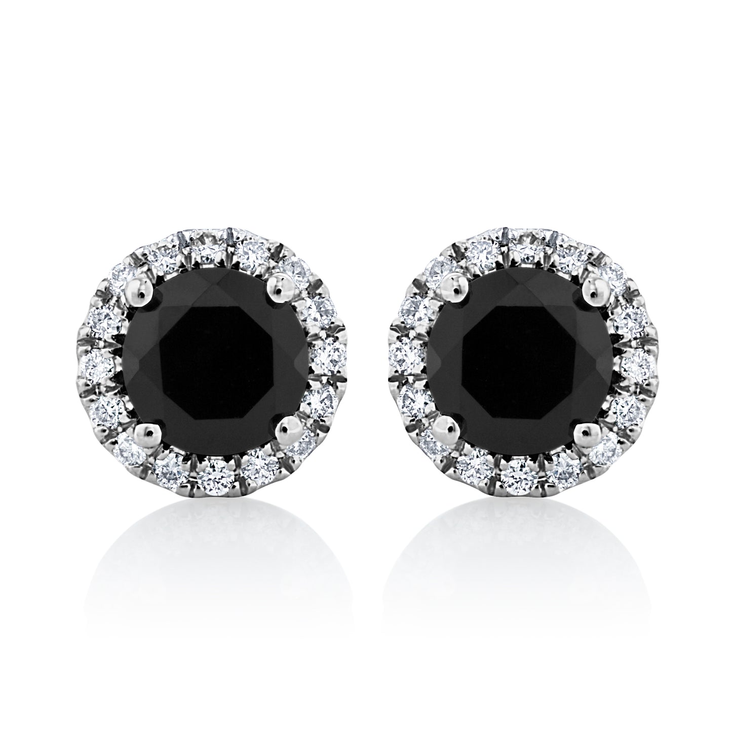 Onyx and Diamond Halo Stud Earrings