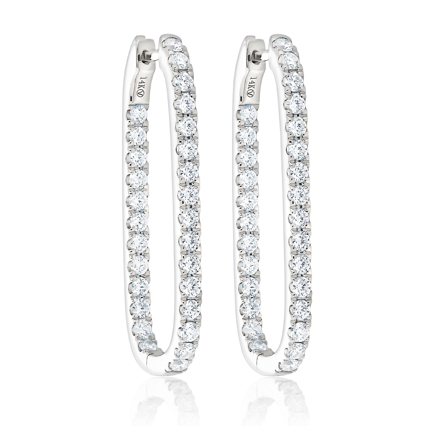 Rectangular Diamond Hoop Earrings - Silver