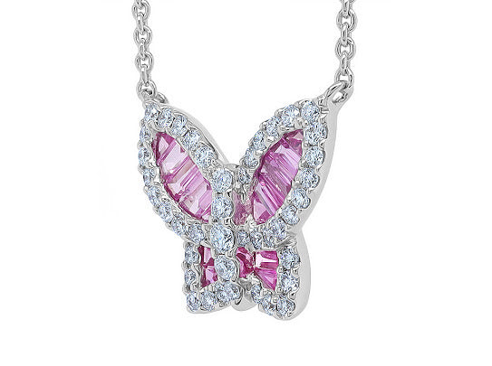 Pink Sapphire & Diamond Butterfly Necklace - 002-230-01592