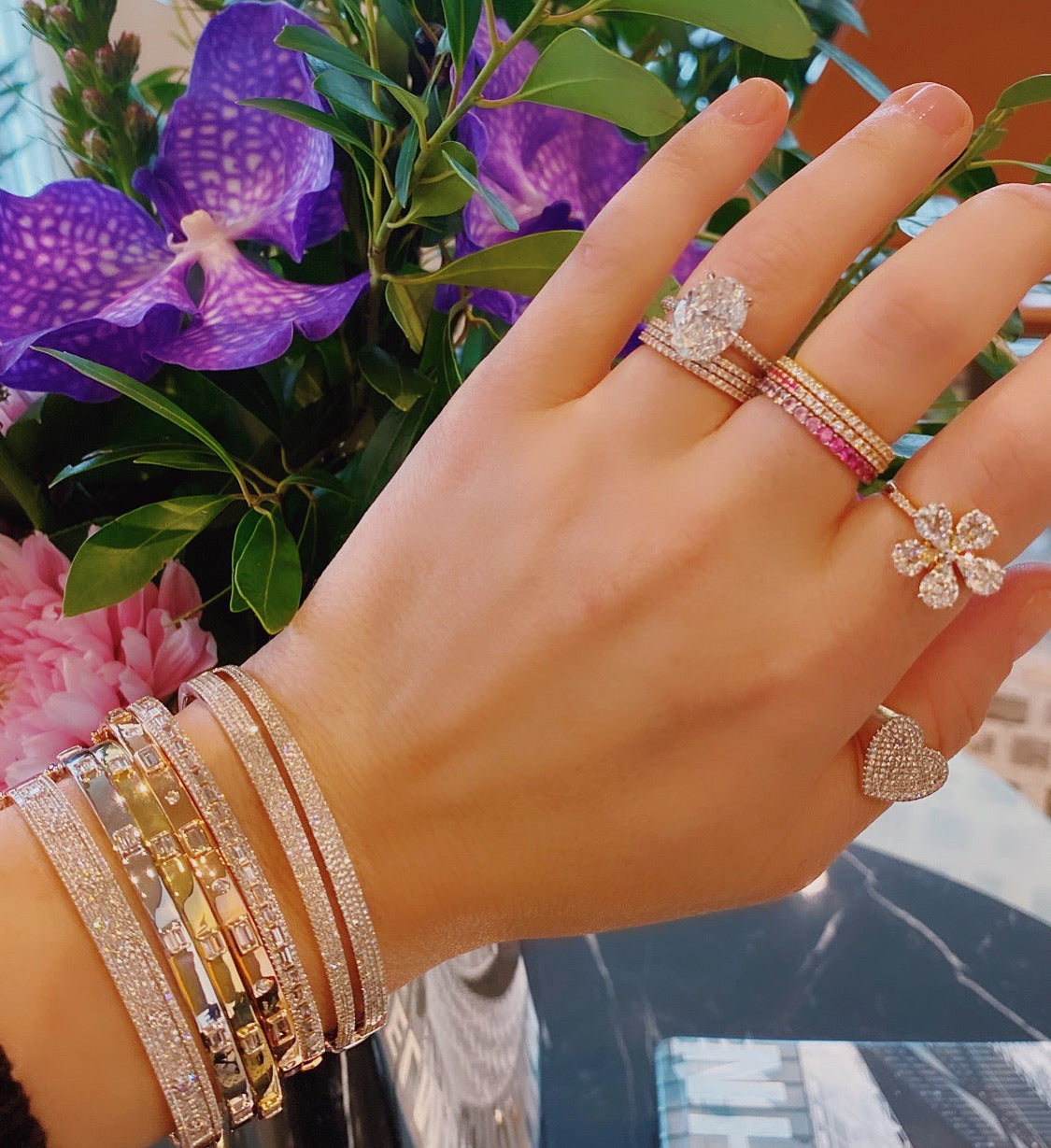 Diamond Flower Illusion Set Ring 4