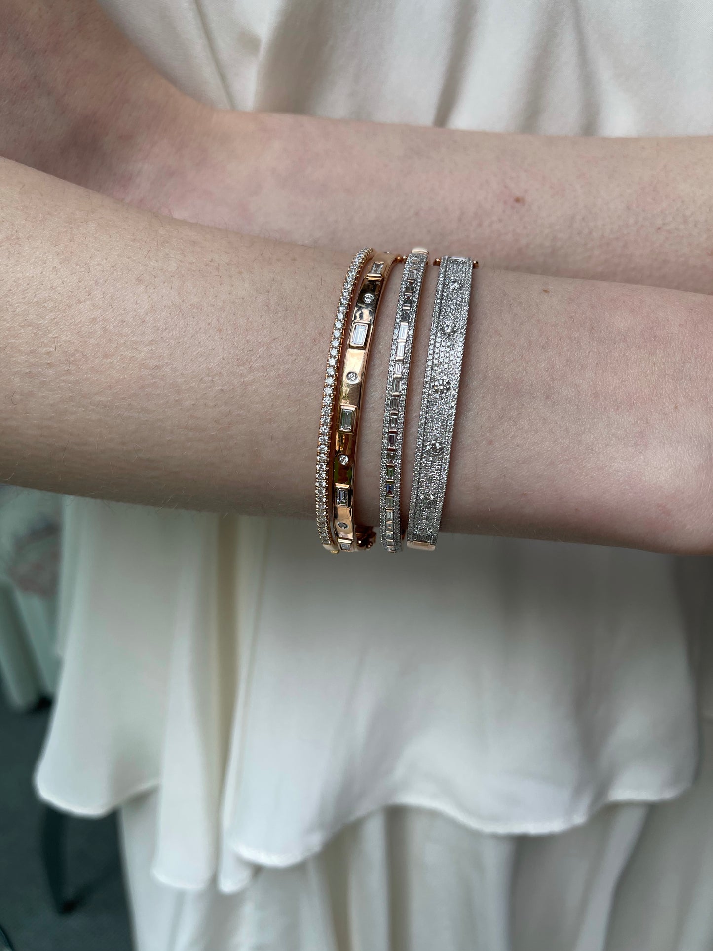 Round and Baguette Diamond Bangle 7