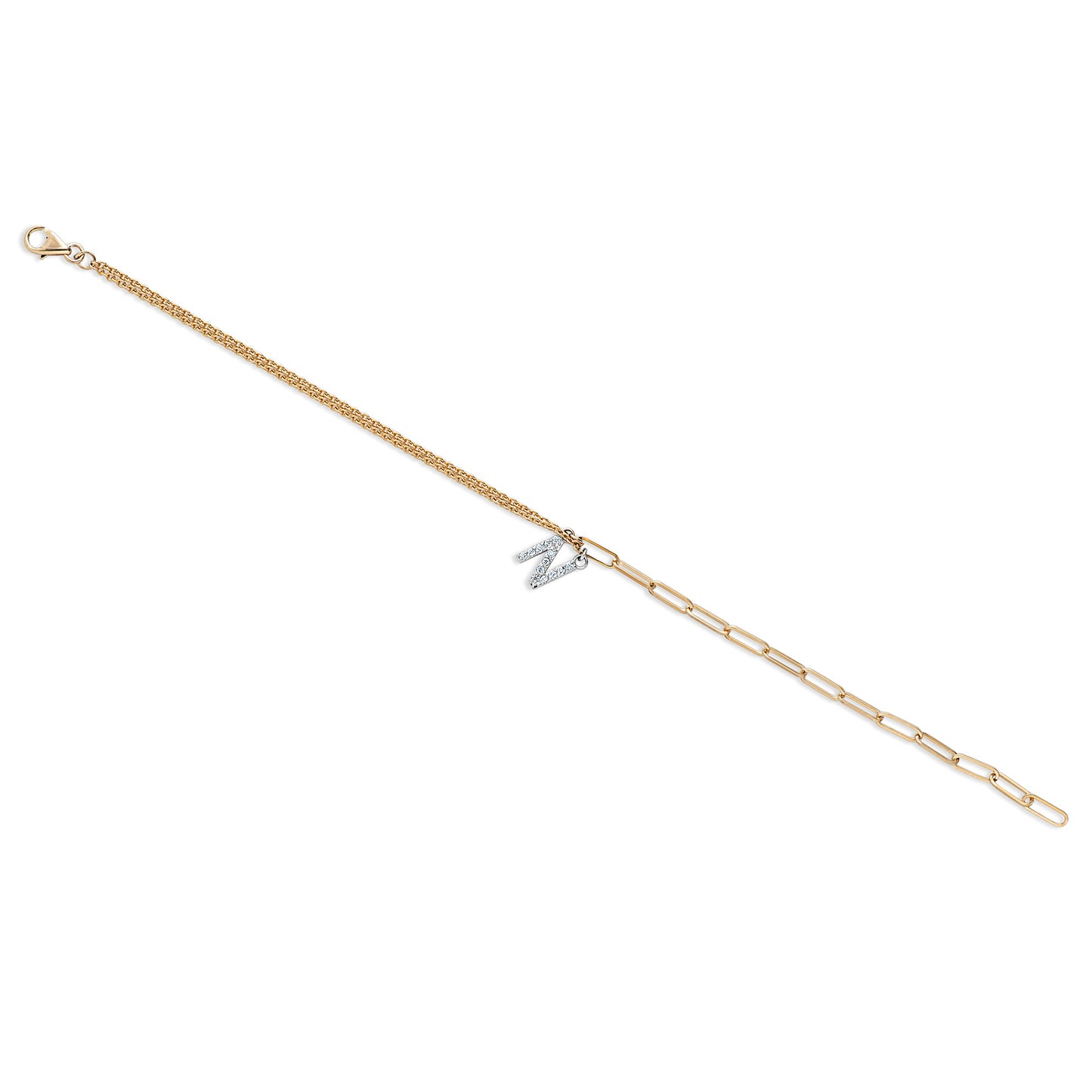 Paperclip and Cable Chain Initial Charm Bracelet