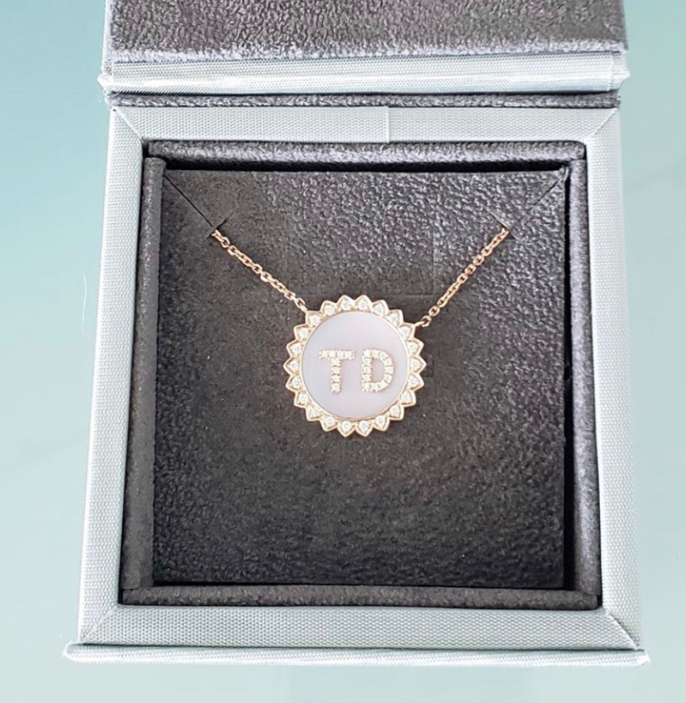 Medium Double Diamond Initial Sun Pendant - Seven