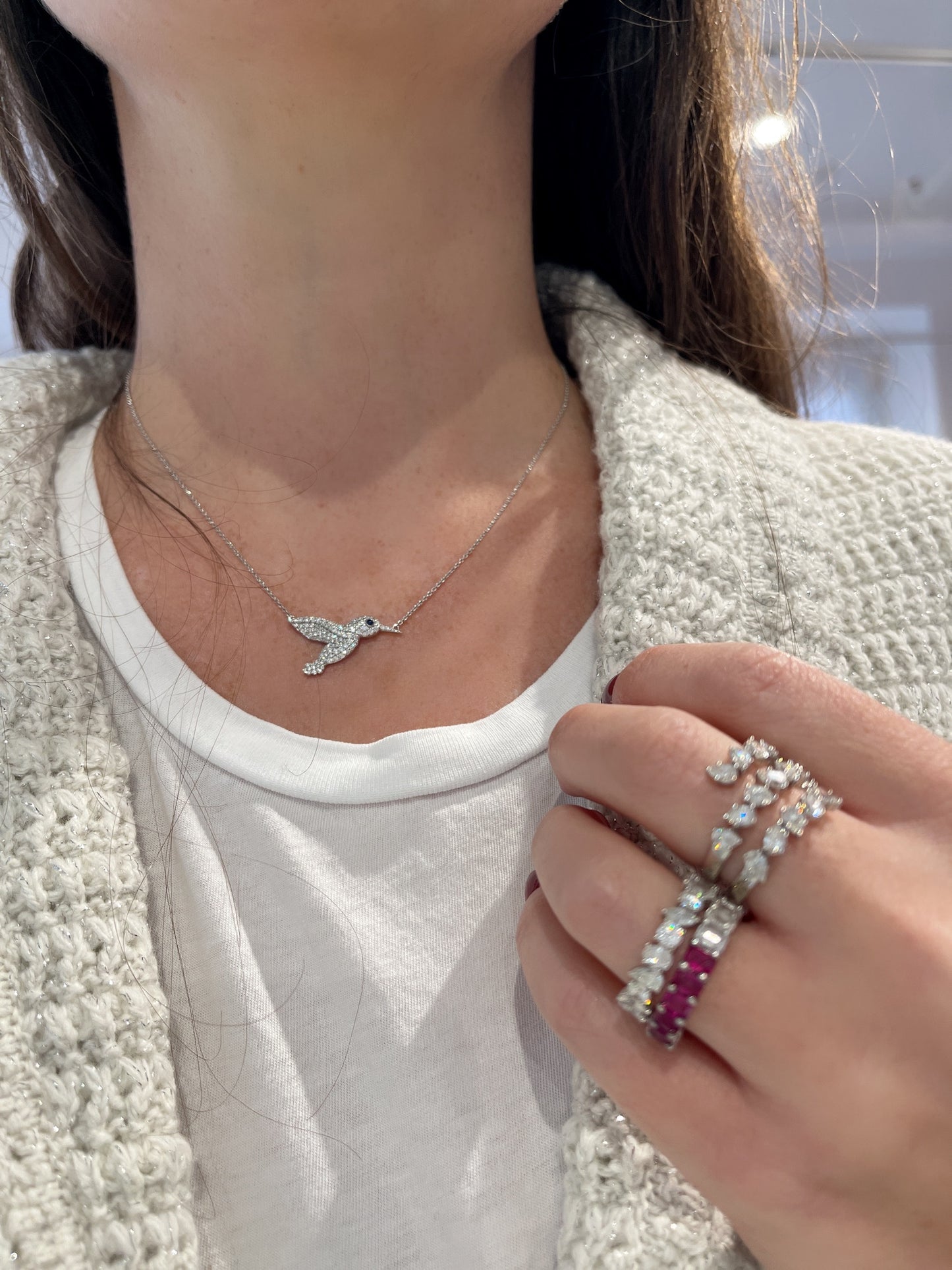 Large Diamond Hummingbird Pendant 3