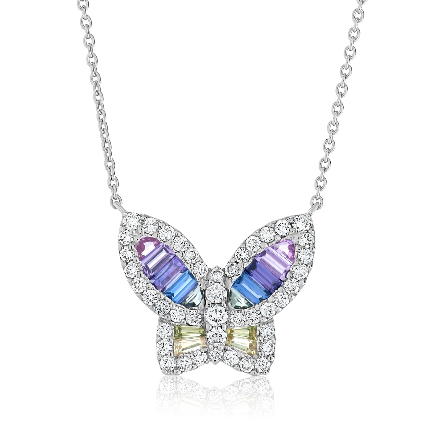 Large Sapphire and Diamond Unicorn Butterfly Pendant