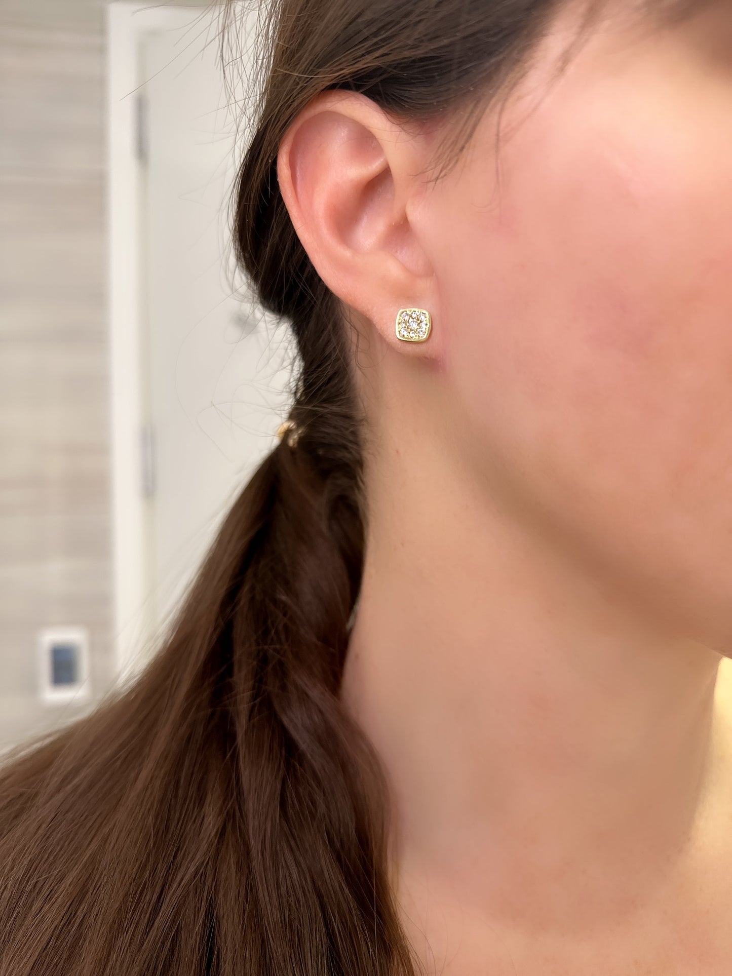 Cushion Shape Pave Diamond Stud Earrings