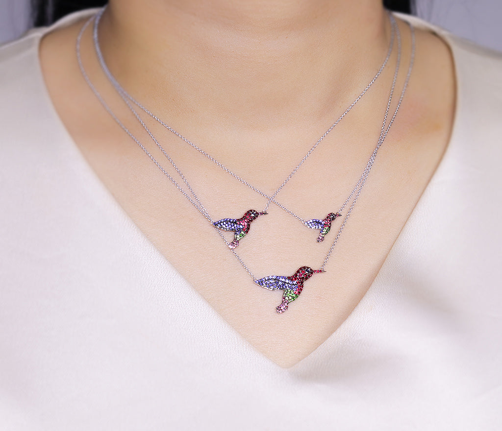 Large Multi Sapphire Hummingbird Pendant 3