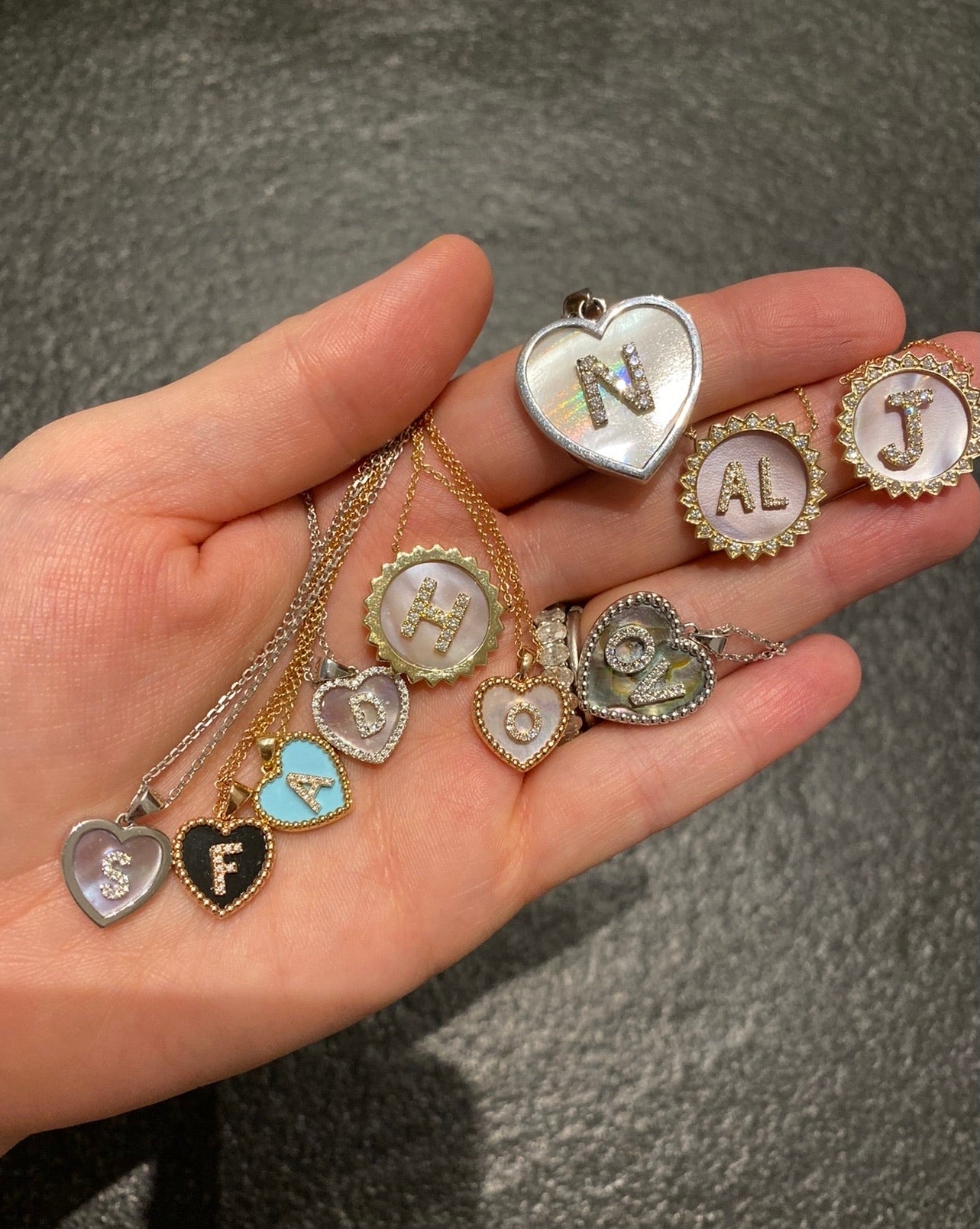 Medium Heart Mother Of Pearl Single Diamond Initial 2