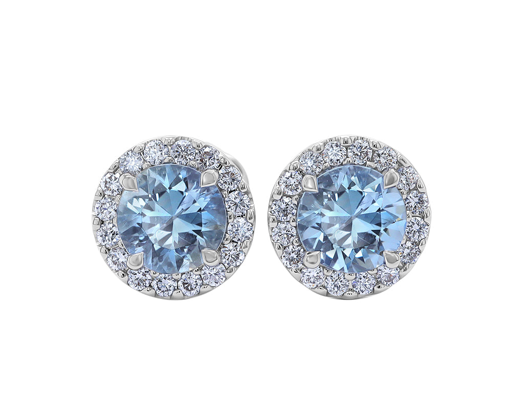 Aquamarine Diamond Halo Studs in Medium