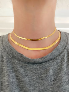 Yellow Gold 3mm Wide herringbone Chain Necklace 3