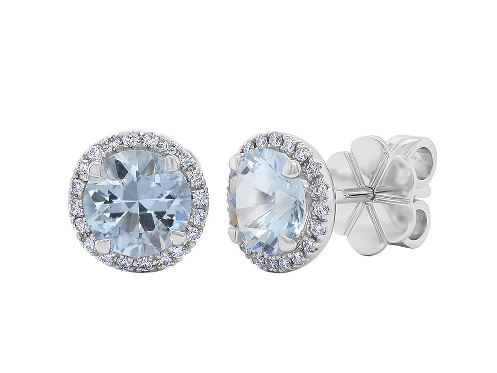 Aquamarine and Diamond Halo Studs in Large 2