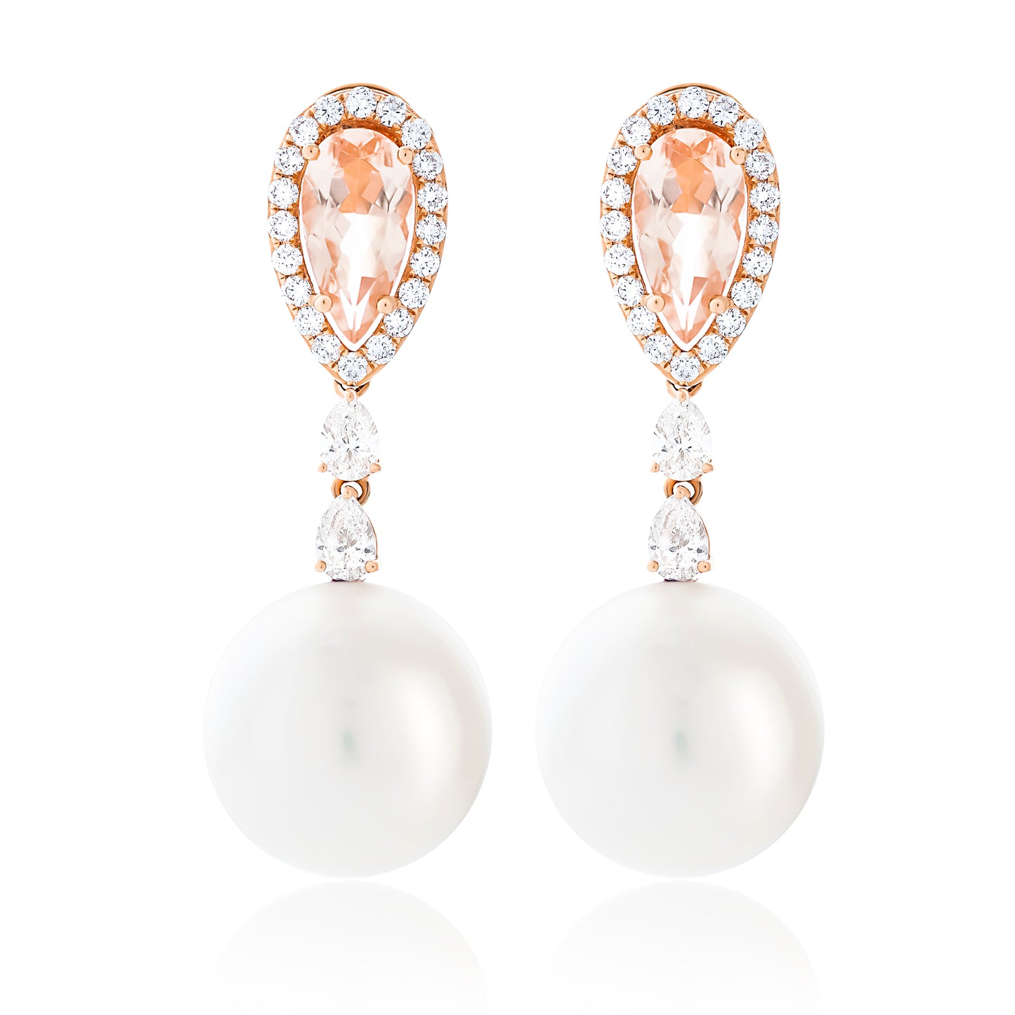 Morganite Diamond Pearl Drop Earrings