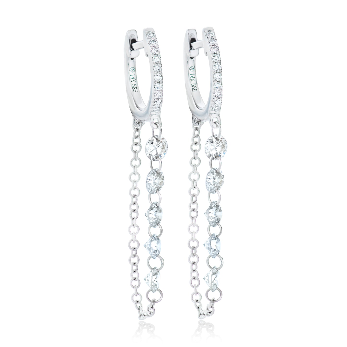 Floating Diamond Dangle Chain Earrings 2