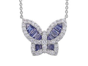 Large Ice Blue Sapphire and Diamond Butterfly Pendant - Close up