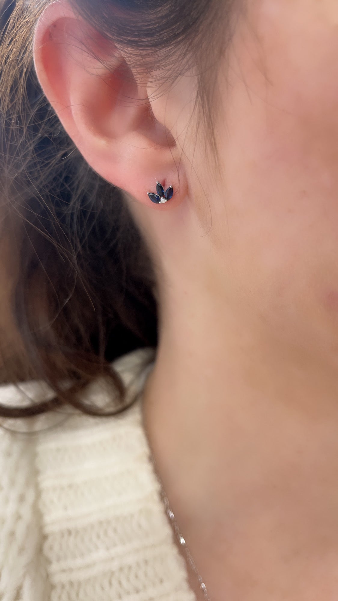 Trio Sapphire Leaf Stud Earrings 2