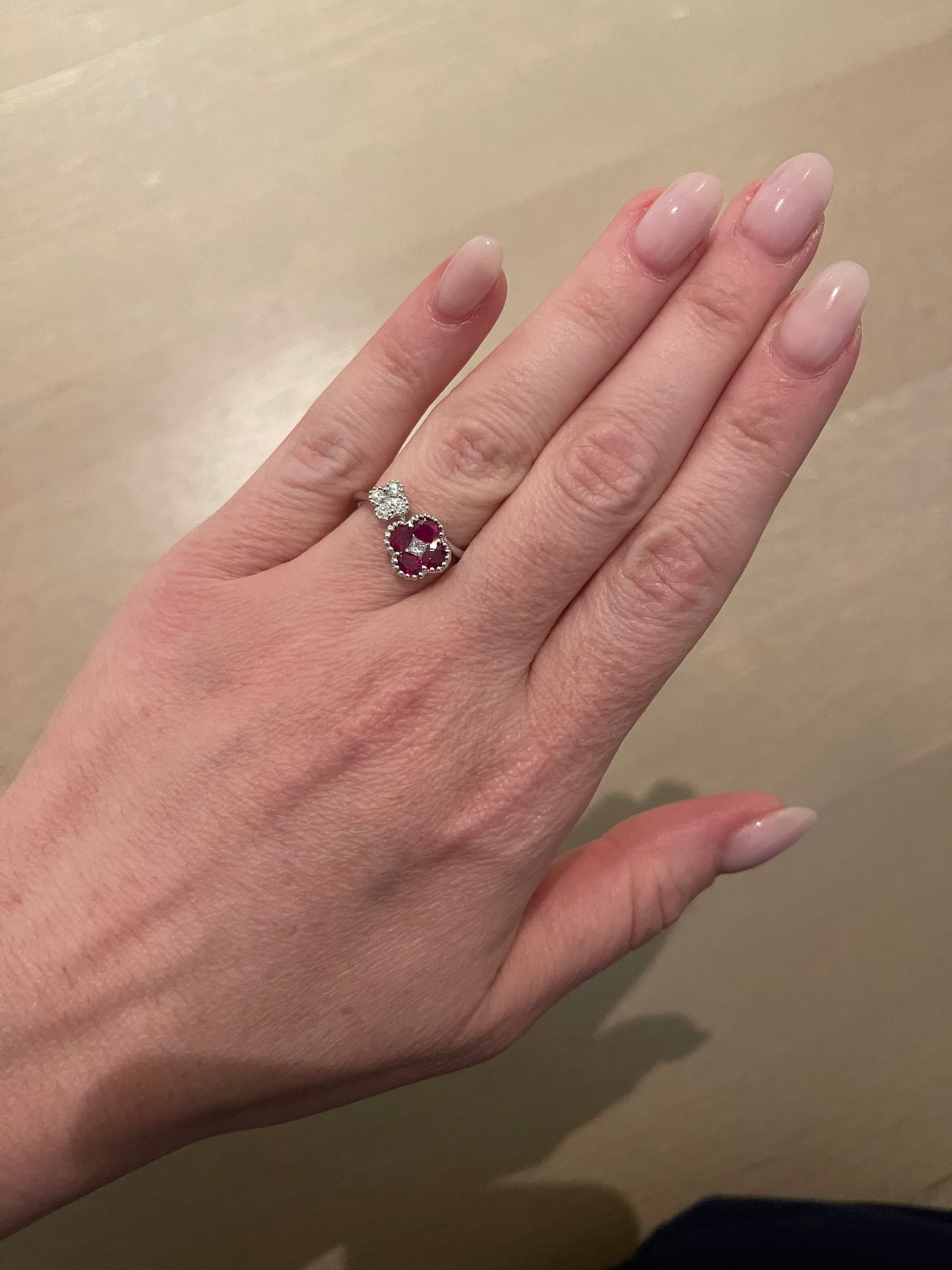 Ruby and Diamond Double Flower Ring - Three