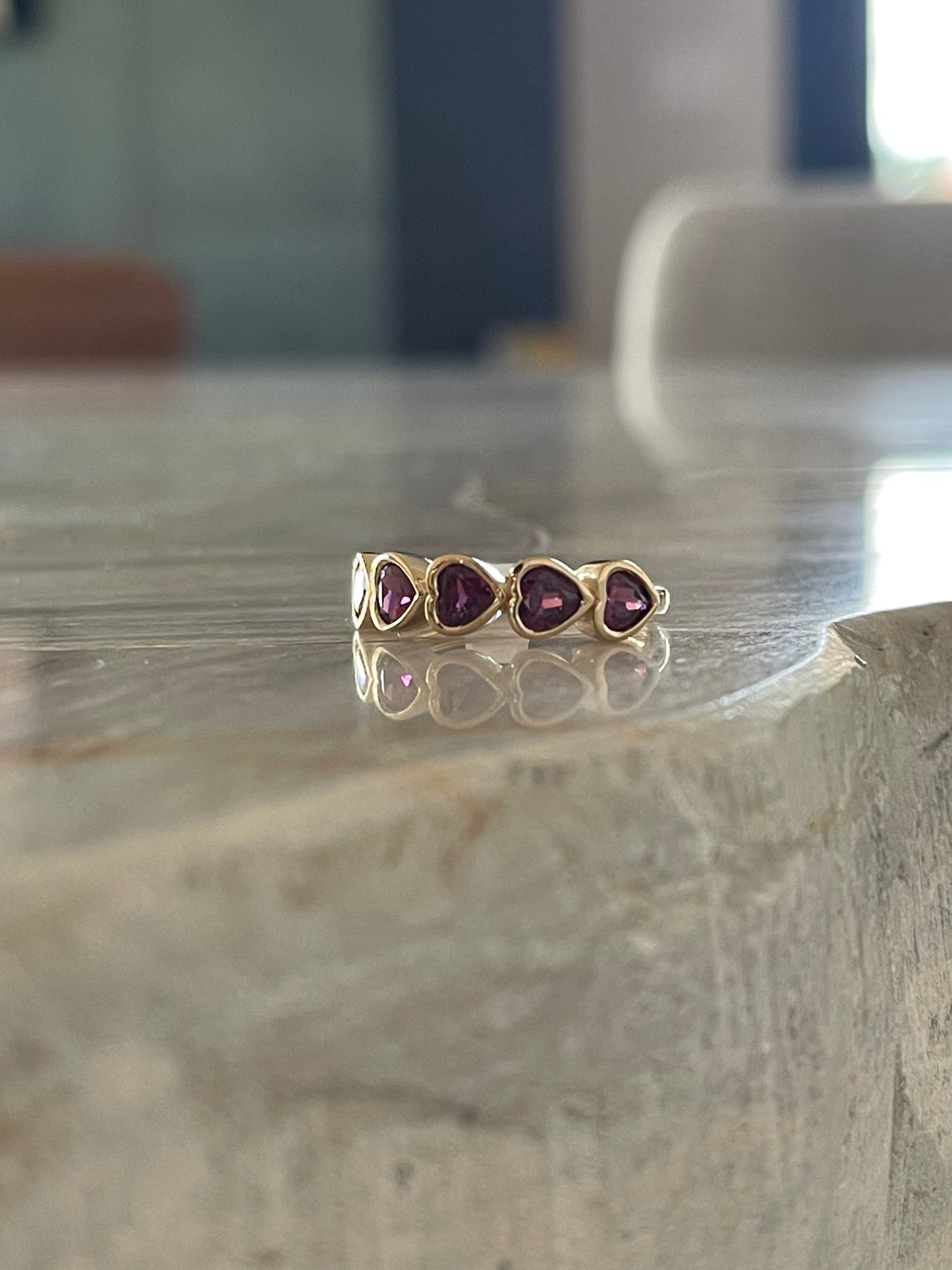 Garnet Bezel Set Heart Shape Band 3