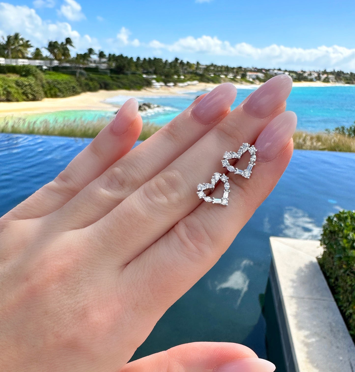 Mixed Cut Diamond Heart Stud Earrings