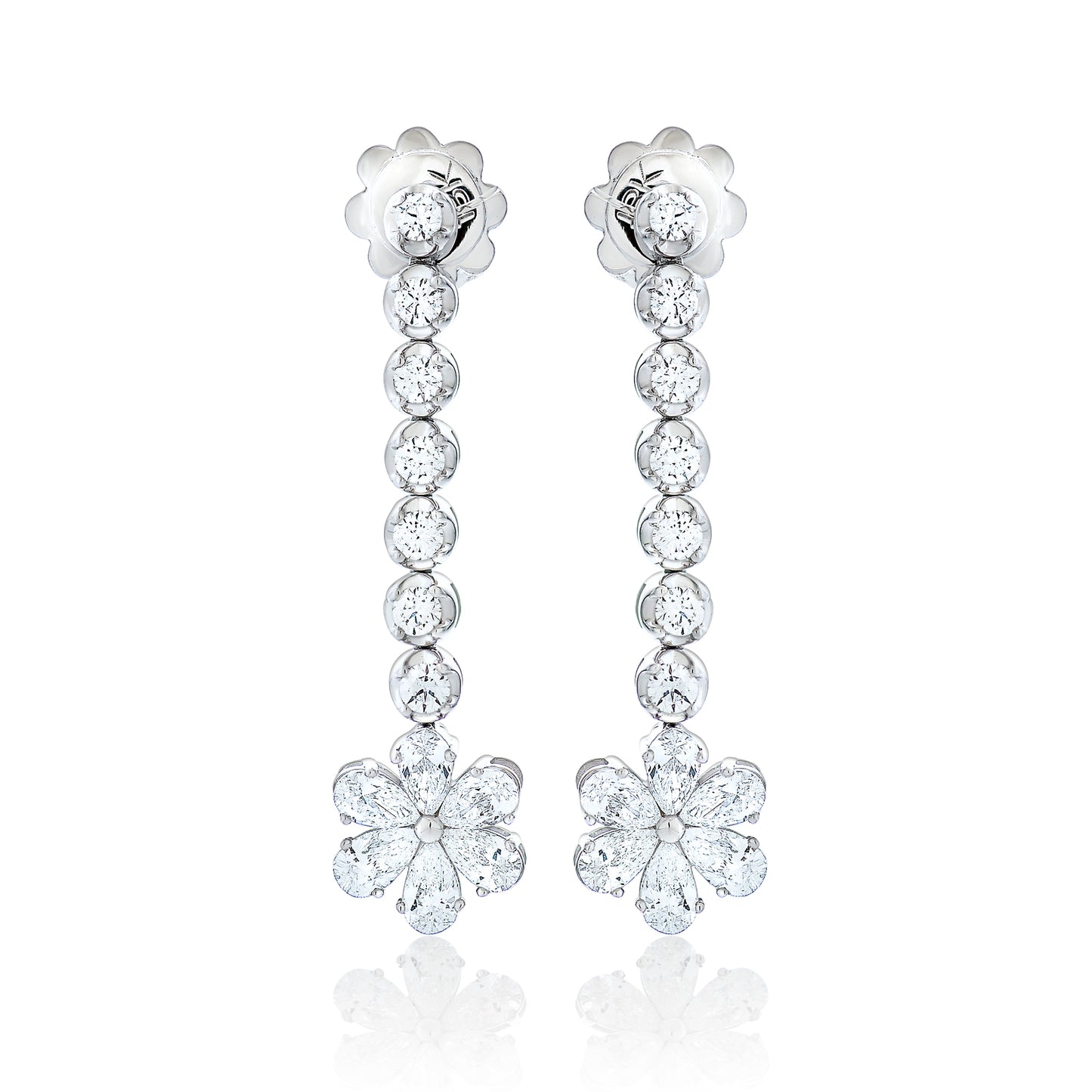 Diamond Flower Dangle Earrings