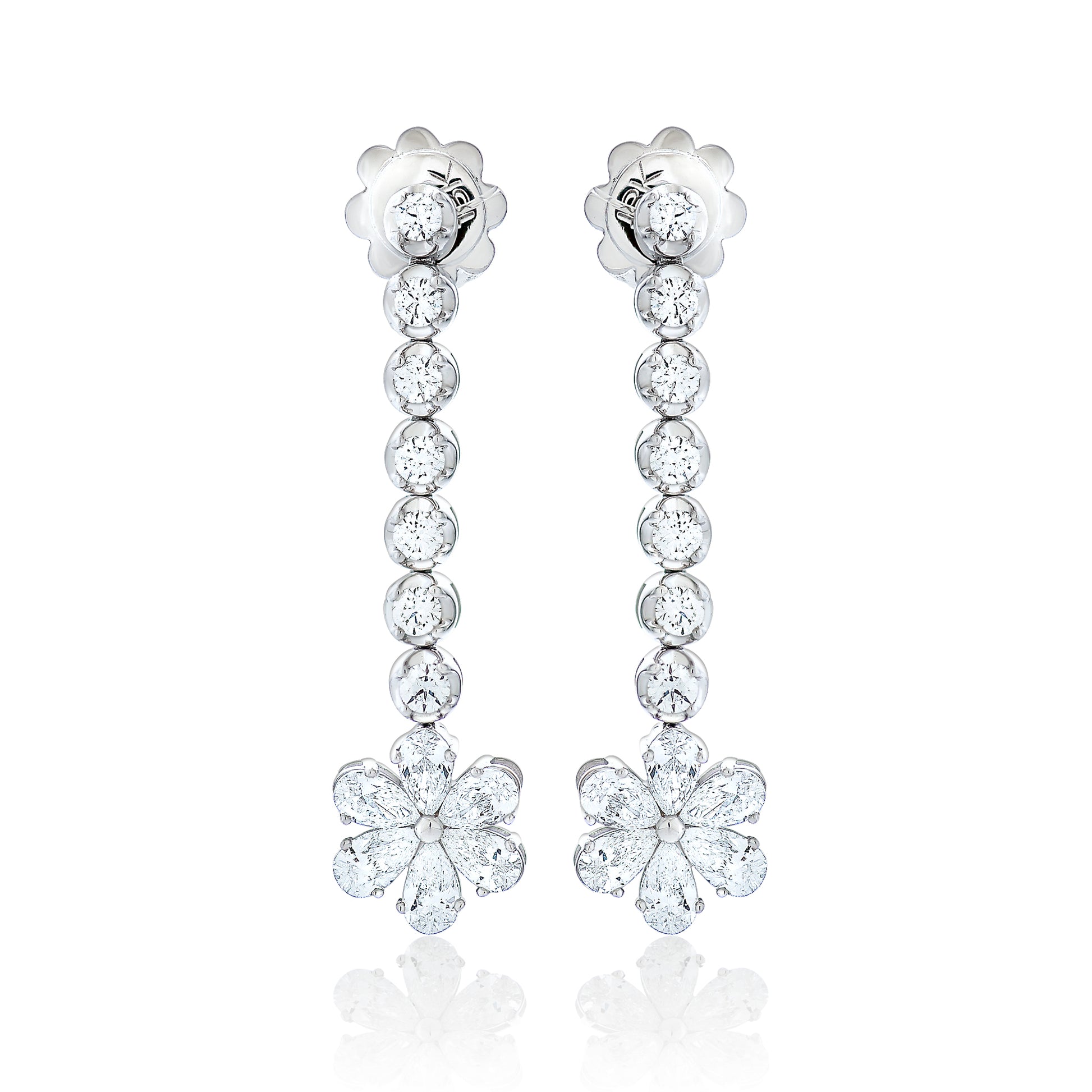 Diamond Flower Dangle Earrings
