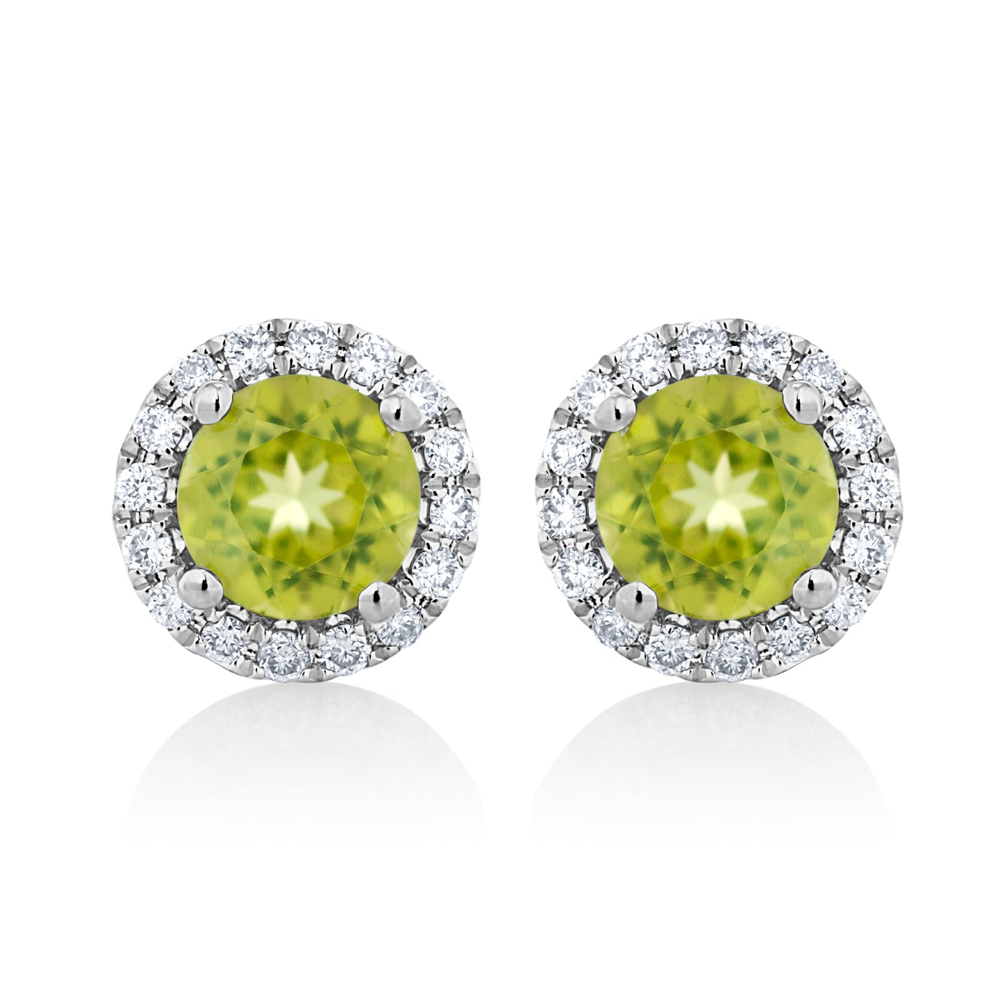 Peridot and Diamond Halo Stud Earrings