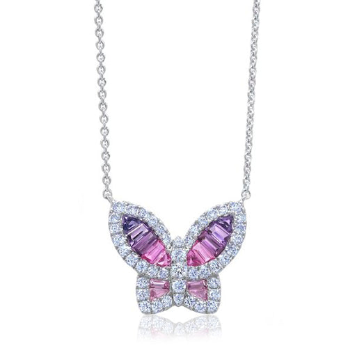 Large Ombre Sapphire and Diamond Butterfly Pendant