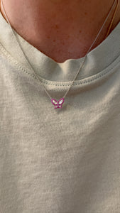 Petite Pink Sapphire and Diamond Butterfly Necklace 2