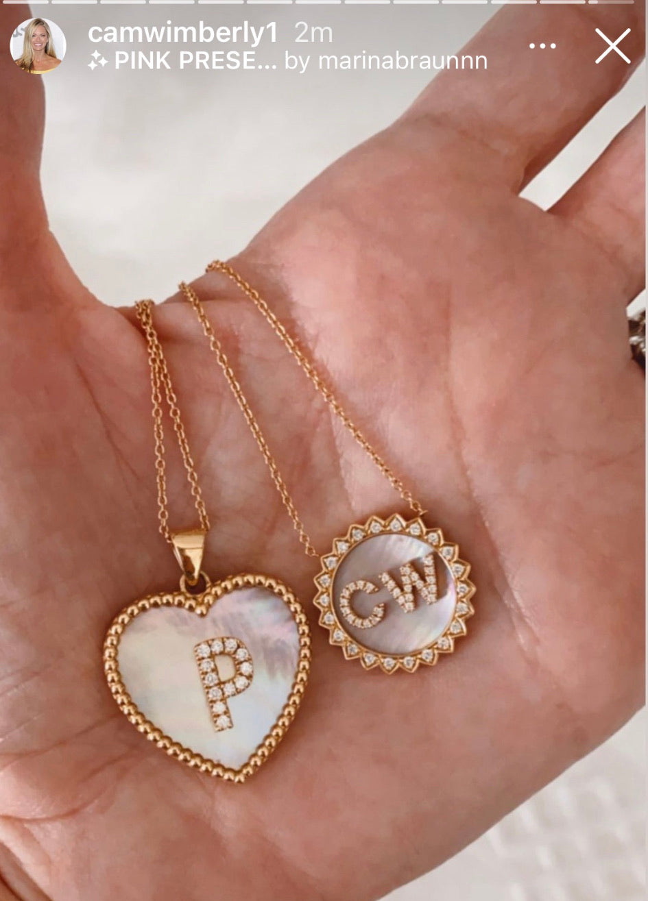 Large Onyx Diamond Initial Heart Pendant 4