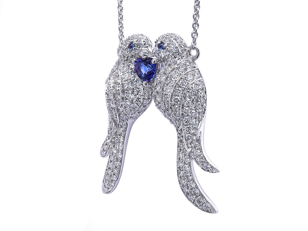 Diamond and Sapphire Love Bird Necklace 4