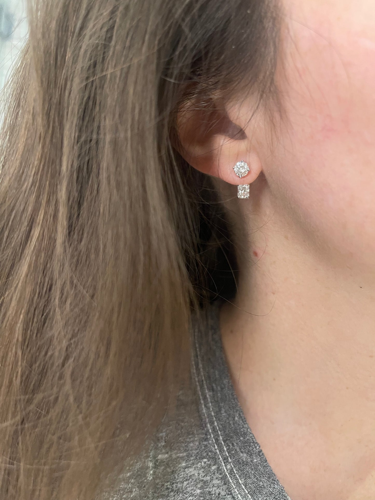 Petite Round and Radiant Diamond Ear Jacket 2