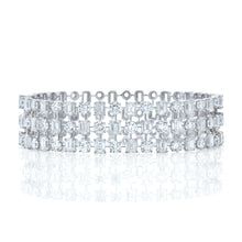 Load image into Gallery viewer, Three Row Diamond Round and Emerald Cut Bangle