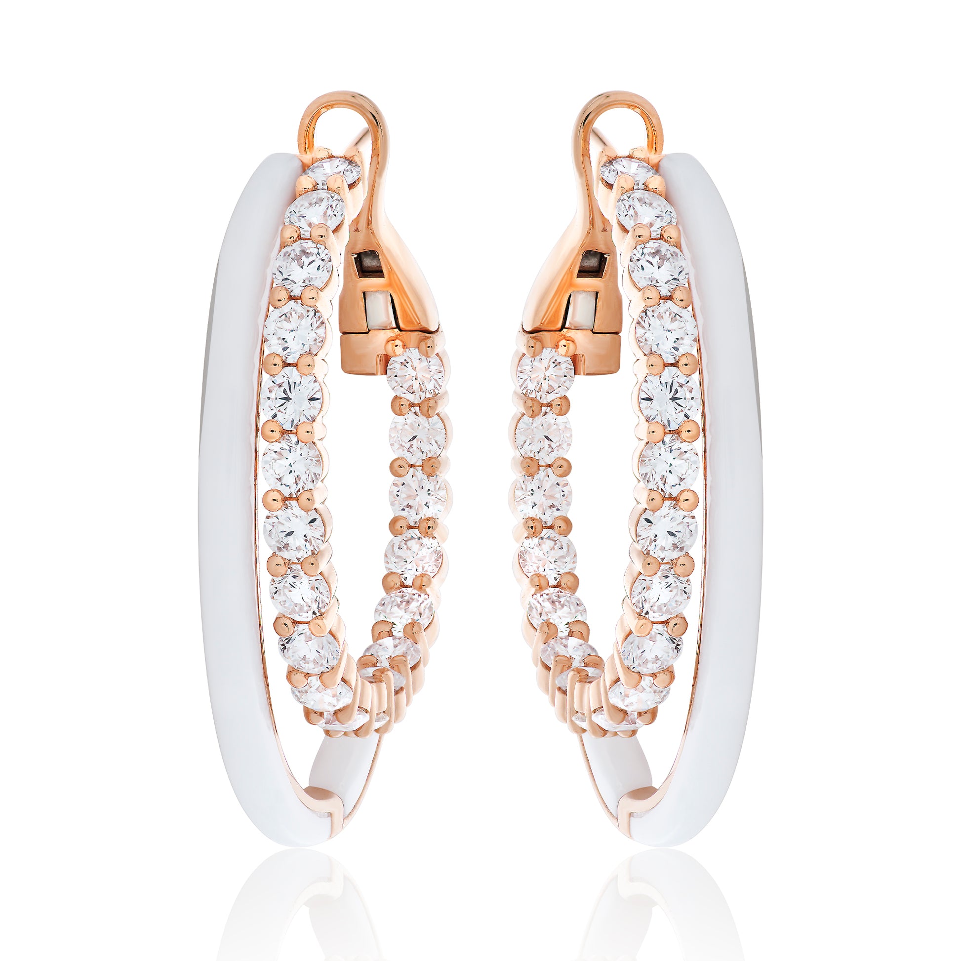 White Agate and Diamond Double Hoop Earrings