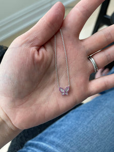 Petite Pink Sapphire and Diamond Butterfly Necklace 4