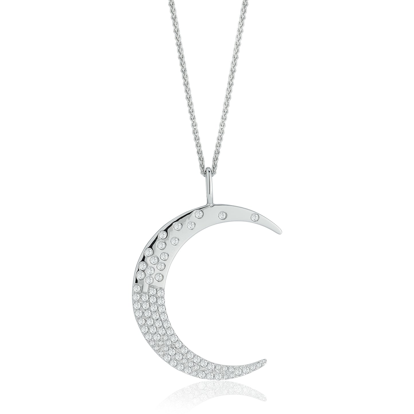 Scattered Diamond Half Moon Pendant