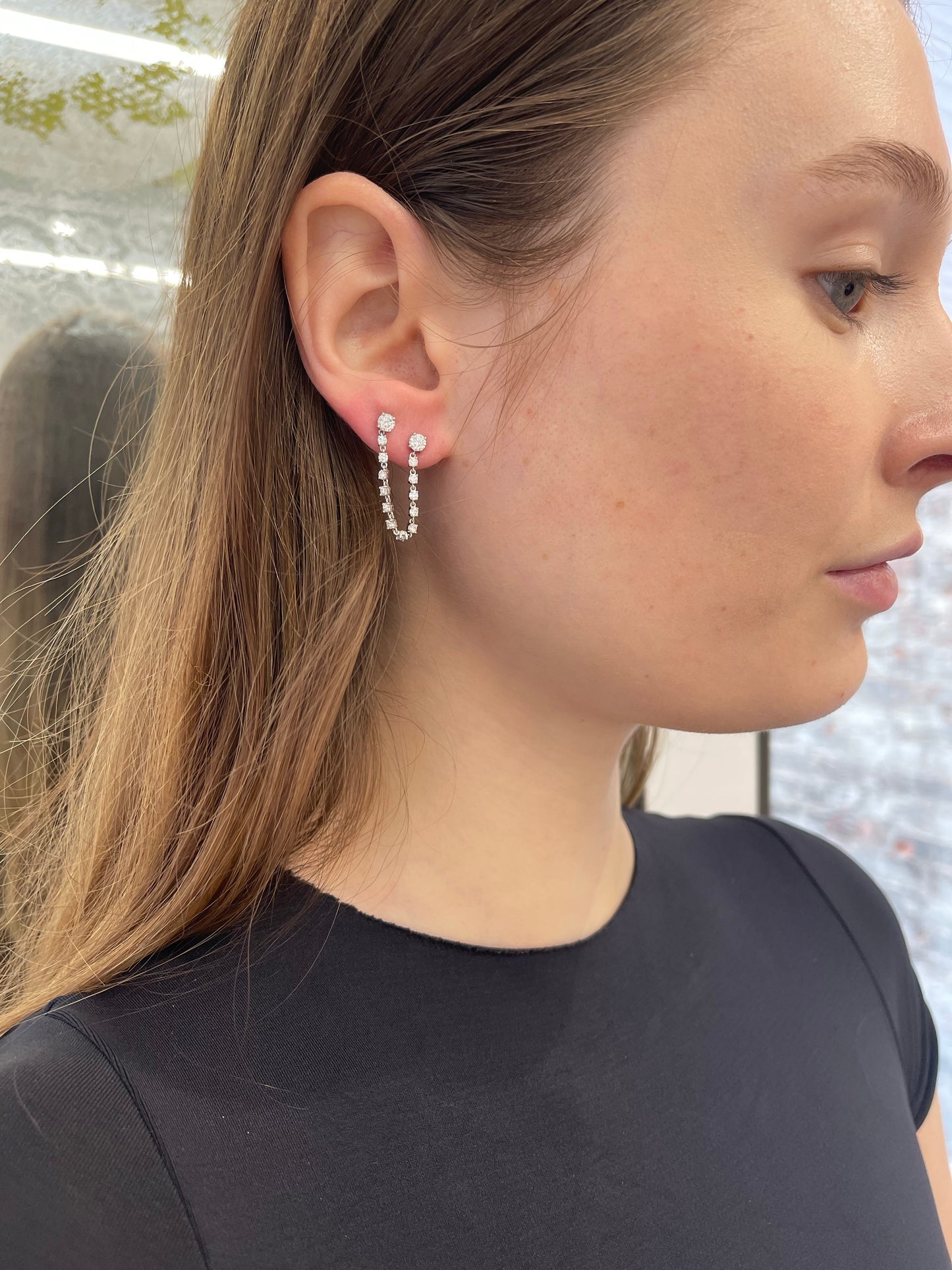 Half Pair Diamond Chain Drop Earring