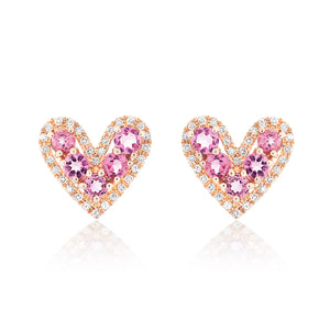 Tourmaline and Diamond "Lovely" Heart Stud Earrings