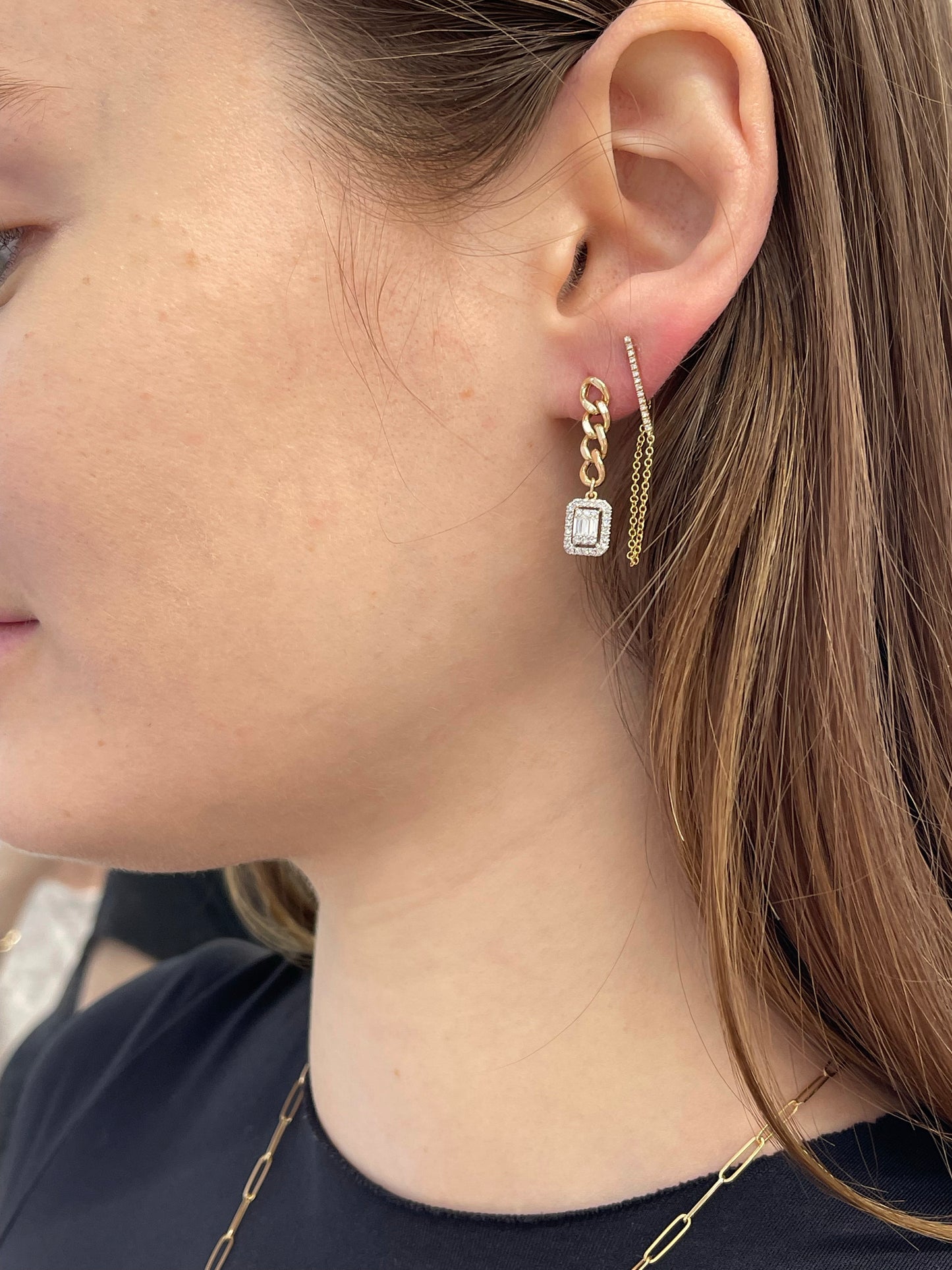 Chain Link Illusion Diamond Earrings 2