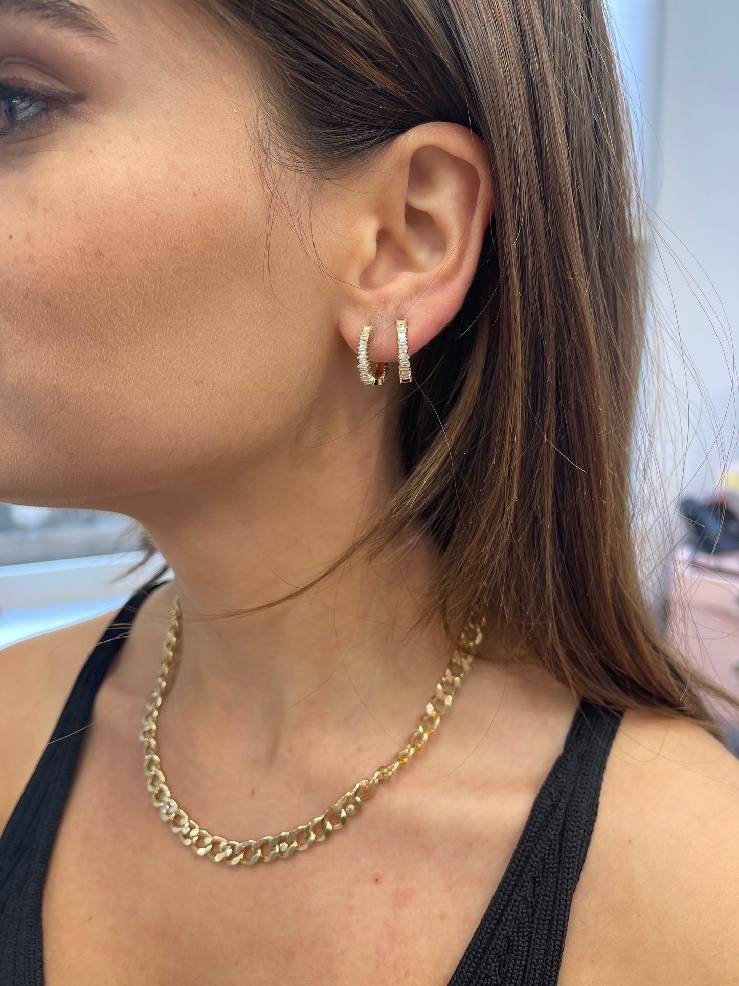 Diamond Baguette Huggie Hoops 2