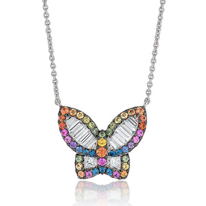 Large Diamond and Sapphire Rainbow Butterfly Pendant 2