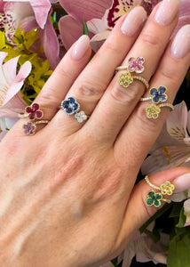 Sapphire and Diamond Flower Ring - Three