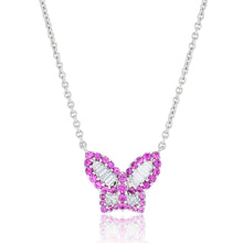 Load image into Gallery viewer, Petite Pink Sapphire and Diamond Butterfly Necklace