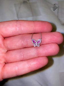 Petite Pink Sapphire and Diamond Butterfly Pendant 3