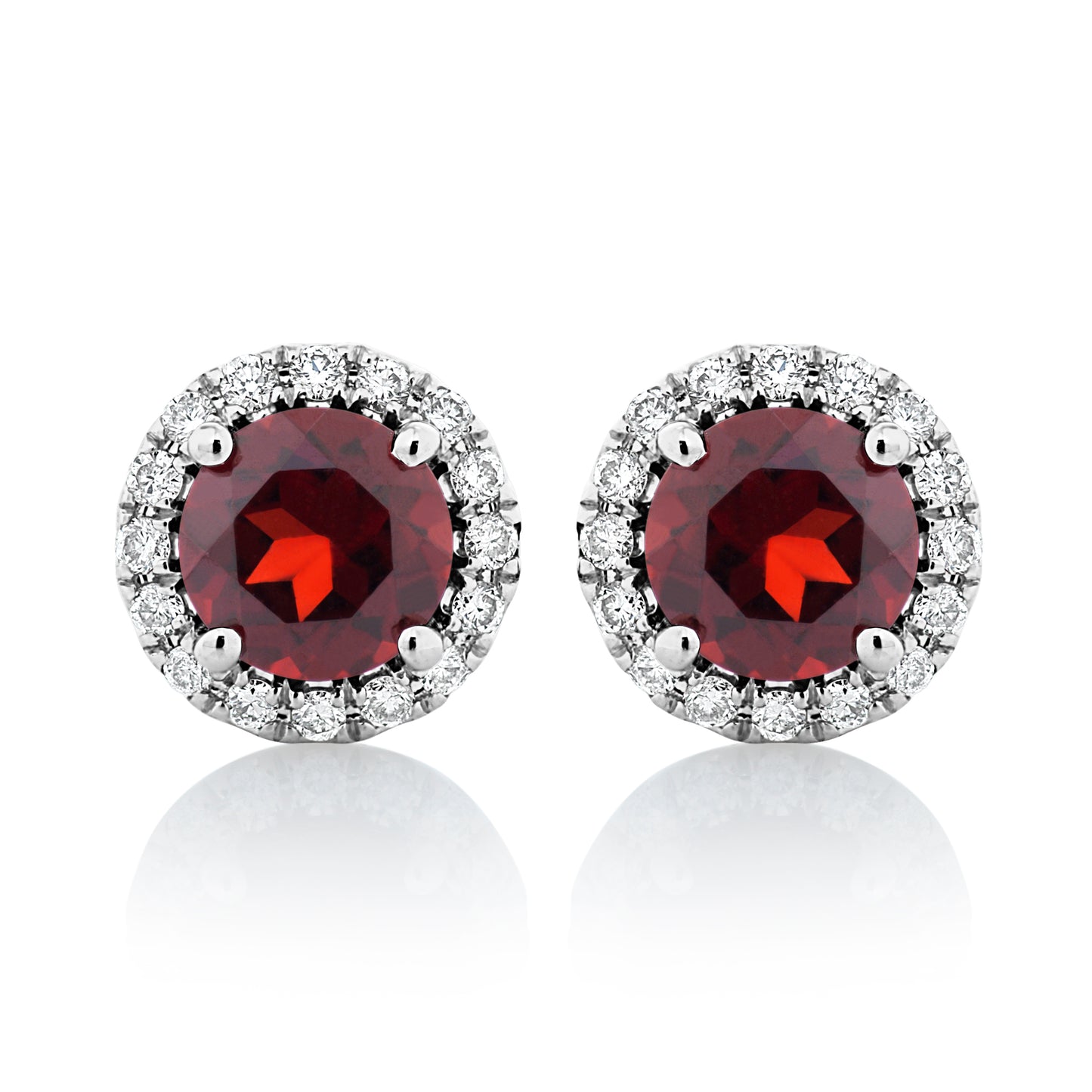 Garnet and Diamond Halo Stud Earrings
