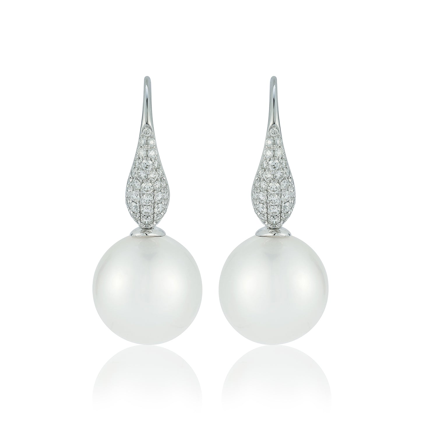 Graudating Pave Diamond Pearl Earrings